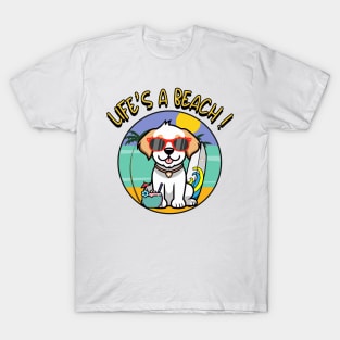 Funny happy dog is chilling on the beach T-Shirt